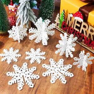 lot 10339 image: Shzbtdo 6 Sets White Snowflake Decorations, 12 PCS Wooden Christmas Centerpiece Table Decor for Xmas Party Winter Indoor