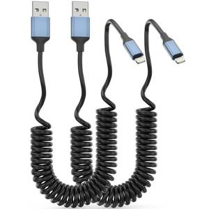 lot 10344 image: Coiled Lightning Cable for Car, MFi Certified 2Pack Retractable iPhone Charger Cord Apple Car Play USB to Lightning Cable 3FT Coiled iPhone Charger Cord for iPhone1413121187Plus6S iPadiPod