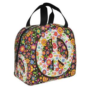 lot 10350 image: VOOHDDY Hippie Flowers Fashion Peace Insulated Lunch Bag For Women Men Reusable Lunch Box Container Waterproof Portable Cooler Thermal Tote Bag For Work Office Picnic Beach Travel