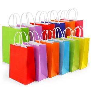 lot 10355 image: Yasashii Small Gift Bags With Handles, 24Pcs-8 Colors Kraft Brown Paper Party Favor Gift Tteat Bags, Rainbow Bag For Christmas, Kids Birthday, Party Supplies, Wedding, Baby Shower