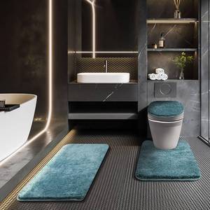 lot 10357 image: Baahrnom Bathroom Rugs Sets 3 Piece with Toilet Cover Adjustable Bath Rug Set with TPR Non Slip Rubber Backing Solid Tufted Bath Mat Set for Luxury Bathroom Decoration