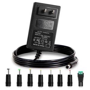 lot 10362 image: 18V 2A Power Supply AC Adapter with 8 Tips, Universal DC in 18 Volt 2 Amp Power Cord, Converter Transformer 100-240v, 5060HZ, 5.5x2.5mm DC Output Jack, for 18V 1A 1.2A 1.5A 1.7A 1.8A 2A Equipment