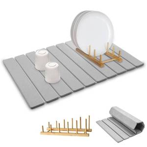 lot 10365 image: Stone Dish Drying Mats for Kitchen Counter,24 16 IN,Foldable Dish Drying Mat,Equipped Dish Rack - Strong Water Absorption - Diatomaceous Earth Material - Suitable for Plates,Cups and Any Kitchen Utensils