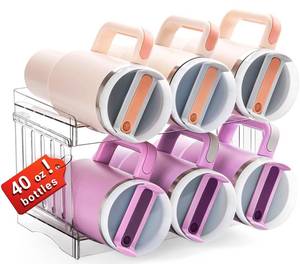 lot 10374 image: Larger Patented Water Bottle Holder for Stanley Cup Accessories, Cabinet Organizer for Stanley 40 oz Tumbler with Handle, Tumbler Organizer for Stanley Water Bottle, Kitchen Storage for Mug 6 Bottles