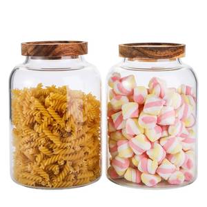 lot 10381 image: Bekith 2 Pack Large Glass Food Storage Jar with Airtight Wooden Lid, 66 FL OZ(1950ml) Glass Food Canister for Kitchen and Pantry Organization, Storage Containers for Coffee, Rice, Sugar, Flour