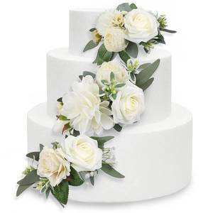 lot 10388 image: Rinlong 3Pcs Pre-made Cake Toppers White Flowers Cake Decorations Wedding Cake Decorating Flowers Decor Birthday Baptism Party Cake Topper Flower Arrangements