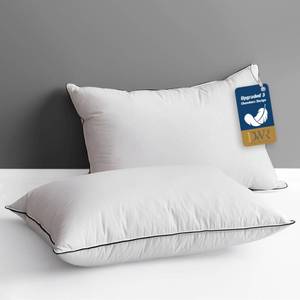 lot 10506 image: DWR Goose Feather Down Core Pillow Surrounded by Polyester 2 Pack, 100% Organic Cotton Covered, Medium Support, Queen Size Bed Pillow Inserts(20x30, Set of 2)