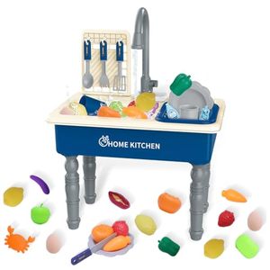 lot 10508 image: Play Kitchen Sink Toys with Running Water, Toddler Electric Dishwasher Playing Toy with Cutting Foods, 33 PCS Pretend Role Play Accessories Set, Learning Gift for Girls Boys (Blue)