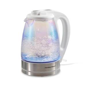 lot 10527 image: Hamilton Beach 1.7L Electric Tea Kettle, Water Boiler & Heater, LED Indicator, Built-In Mesh Filter, Auto-Shutoff & Boil-Dry Protection, Cordless Serving, Iridescent Clear Glass (41055)