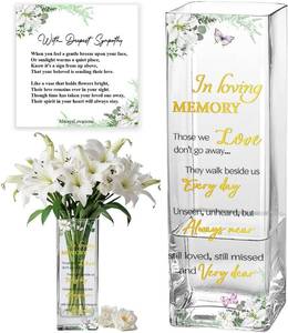 lot 10531 image: Sympathy Memorial Flowers Vase Sympathy Gifts for Loss of Loved One Dad Mom Husband Sister Friend Grief Gifts for Women Bereavement Condolences Gift for Loss Grieving Sorry for Your Loss Glass Vase