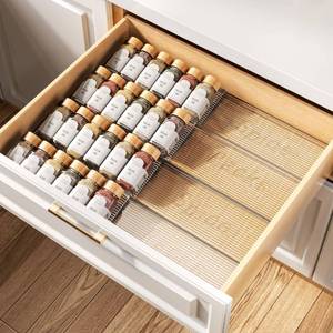 lot 10532 image: PanPanPal Spice Drawer Organizer, 4 Tier- 4 Pack Clear Acrylic Drawer Seasoning Organizer, Expandable From 11 to 22 Kitchen Spice Rack Organizers and Storage for Drawer (Jars not included)
