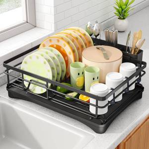 lot 10535 image: Dish Drying Rack - Stainless Steel Dish Rack for Kitchen Counter, Large-Capacity Dish Drainer with Cutlery Holder, Kitchen Organizer for Dishes, Spoons and Forks, Black
