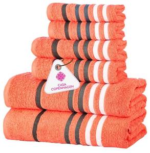 lot 10538 image: CASA COPENHAGEN Exotic 6 Pieces Towel Set- Malibu Peach, 525 GSM 2 Bath Towel 2 Hand Towel 2 Washcloth, Designed in Denmark Made of Soft Egyptian Cotton for Bathroom, Kitchen & Shower