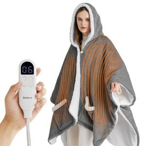 lot 10542 image: Bedsure Heated Blanket Wearable Shawl - Electric Wrap Poncho Blanket Hoodie for Adult, Winter Gifts for Mom Women Girlfriend Grandma, Warm Sherpa Heating Throw, Auto Shut Off, 50x64 inches, Grey