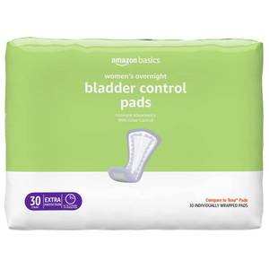 lot 10551 image: Amazon Basics Incontinence Pads for Women, Bladder Control, Postpartum, Overnight Absorbency, Unscented, 30 Count