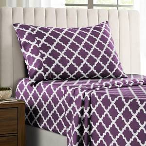 lot 10554 image: LDC Quatrefoil Twin Sheet Set, 3 Piece Soft Microfiber Wrinkle Free Sheets - Printed Bed Sheets Includes Flat Sheet, Fitted Sheet with Deep Pockets, & Pillowcase - Oeko-TEX, (Purple)