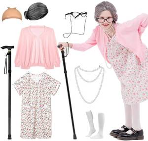 lot 10559 image: Aimeiar 100 Days of School Ccostume for Girls,100th Day of School Old lady Costume for Kids Girls,Halloween Granny Grandma Dress Up Outfit