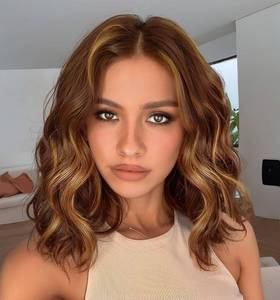 lot 10562 image: cuiud Brown Highlight Wig for Women14Inch Brown Blonde Lace Hailine Wigs Middle Part Synthetic Lace Front Bob Wigs Synthetic Wig for Daily Party Use