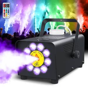 lot 10584 image: Smoke Machine, Theefun Fog Machine 2500CFM with 9 LED 12 Color Lights Strobe Effect Portable 350ml Big Tank Capacity Stage Smoke Machine Fog Indoor with Wireless Remote Control for Wedding DJ Party