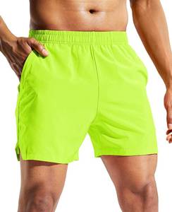 lot 10590 image: MIER Mens 5 Inch Running Athletic Shorts with Pockets Lightweight Gym Workout Shorts, Neon Green, M