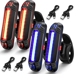 lot 10596 image: 4 Pcs Bike Light USB Rechargeable Bike Tail Light Bicycle Headlight Tail Light Set Ultra Bright Bicycle LED Safety Light Waterproof Cycling Taillight 7 Modes for Road Mountain Night Riding(Red, Blue)