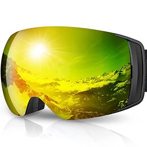 lot 10710 image: MioTsukus Ski Goggles Magnetic Lens, OTG, Snow Goggles Interchangeable Lens, Anti Fog Snowboard Goggles for Men Women, UV400 Protection (Golden)