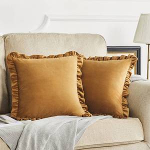lot 10718 image: GIGIZAZA Pack of 2 Dark Gold Throw Pillow Covers 20x20 Decorative Ruffle Velvet Cushion Cover for Couch Pillowcase