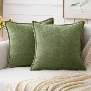 lot 10728 image: MIULEE Pack of 2 Couch Throw Pillow Covers 18x18 Inch Sage Green Farmhouse Decorative Pillow Covers with Stitched Edge Soft Chenille Solid Dyed Spring Pillow Covers for Sofa Bed Living Room