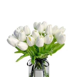 lot 10730 image: Natures Mimic 14pcs White tulips artificial flowers Silk Flowers Fake tulips Flowers Mothers Day Easter Valentines Day Gifts in Home Kitchen Wedding Dining Table Decorations