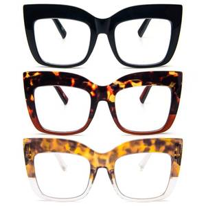 lot 10735 image: REAVEE 3 Pack Oversized Reading Glasses for Women Thick Large Frame Blue Light Blocking Stylish Computer Readers Spring Hinge,Black Leopard Tortoise 1.25