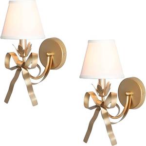 lot 10738 image: DANGGEOI Bedside Wall Mount Light, Modern Wall Sconce Lights Fabric Shade Creative Bow Wall Lamps Perfect for Bedroom Living Room Reading Room and Hotel (2 Pack) - Retail $105.86