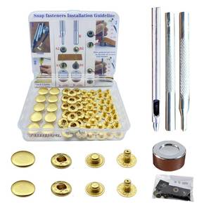 lot 10760 image: 12.5MM Leather snap Fasteners kit - Brass Metal Button Snaps for Clothes, Jackets, Jeans Wears Bags (with Standard Install ToolPractice Operations Webbing (12.5mm Brass Copper Embryo, 26)