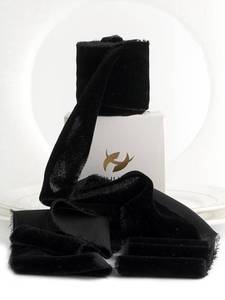 lot 10783 image: HUIHUANG Black Velvet Ribbon 2 inch Handmade Frayed Silk Velvet Ribbon for Flower Bouquet, Gift Wrapping, Invitations, Halloween Decor, Christmas Decor, Wedding Bridal Shower Decor-3 Yards