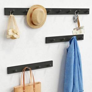 lot 10788 image: Forbena Black Coat Rack Wall Mount 4-Pack, Rustic Farmhouse Coat Hooks for Wall, Vertical Hanging Hat Rack for Office, Bedroom, Closet, Small Spaces, Kids Room Clothes, Entryway Shoes - 16 Pegs