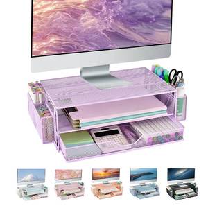 lot 10791 image: AUPSEN 2 Tier Computer Monitor Stands with Drawers and 2 Pen Holder, Desk Accessories & Workspace Desk Organizers, Desktop Organizer for Computer, Laptop, Printer, Office Supplies(Purple)