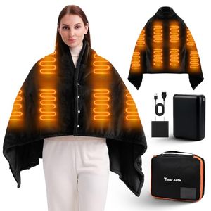 lot 10795 image: Tutor Auto Portable Heated Blanket,Cordless Heated Shawl 20000mah, 8 Heating Zones, 3 Heating Levels & Timing Function Wearable Electric Blanket Throws -Black - Retail $75.44
