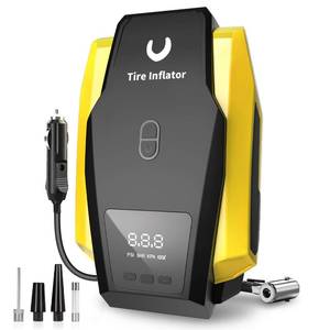 lot 76242 image: Tire Inflator Portable Air Compressor - Air Pump for Car Tires - 12V DC Tire Pump with Auto Shutoff Function & LED Light for Cars, Bicycles, Motorcycles, Yellow, Large