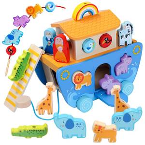 lot 76246 image: Tooysea Wooden Noahs Ark Toy with Animal Shape Sorter,Baptism Gifts for 1 2 3 4 Years Old,Montessori Toys for Toddlers,Baptism Gifts for Boys and Girls,24 Months Babies
