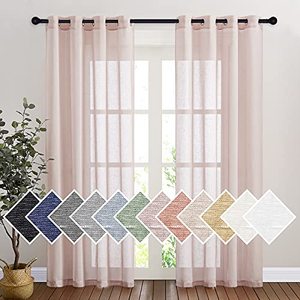 lot 76250 image: NICETOWN Semi Sheer Linen Pink Curtains for Girls Bedroom, Grommet Top Casual 84 Long Thick Semitransparent Flax Sheer Window Treatment Privacy for Nursery, 1 Panel  52 W, 2 Panels, Dusty Blush