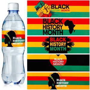 lot 76257 image: Menkxi Water Bottle Labels Stickers Decorations Printable Bottle Wrapper Label Decals for Festival Decor, 5 Style(Black History Month)
