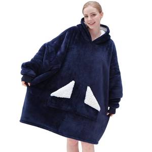 lot 76258 image: Touchat Wearable Blanket Hoodie, Oversized Sherpa Blanket Sweatshirt with Hood Pocket and Sleeves, Super Soft Warm Comfy Plush Hooded Blanket for Adult Women Men, One Size Fits All (NavyBlue)