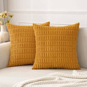 lot 76265 image: MIULEE Pack of 2 Corduroy Decorative Throw Pillow Covers 18x18 Inch Soft Boho Striped Pillow Covers Modern Farmhouse Home Decor for Sofa Living Room Couch Bed Gold Yellow