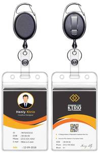 lot 76286 image: KTRIO ID Badge Holders with Metal Clip and Keyring - Vertical Clear Plastic ID Card Holders (2.5 x 3.4) - Retractable 24 Pull Cord for Office, School, 2 Pack