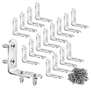 lot 76287 image: 16PCS L Brackets Corner Braces Pndbnq 304 Stainless Steel 90 Degree Right Angle Brackets Waterproof Metal Shelf Support Brackets for DIY Wood Frame Wall Cabinet Furniture L Fastners with 64pcs Screws