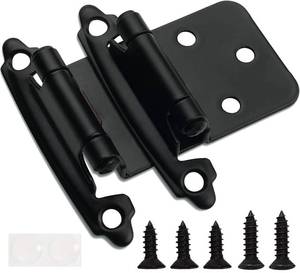 lot 76299 image: Decobasics 12 Overlay Matte Black Cabinet Hinges (5 Pair -10 Pcs) Self Closing Bath & Kitchen Cabinet Hinges Black Flush Mount wDoor Bumpers & Upgraded Screws