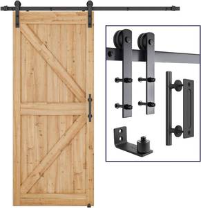 lot 77317 image: SMARTSTANDARD 6.8 FT Heavy Duty Sturdy Sliding Barn Door Hardware Kit, Black, (Whole Set Includes 1x Pull Handle Set & 1x Floor Guide) Fit 36-40 Wide Door Panel (I Shape Hanger)