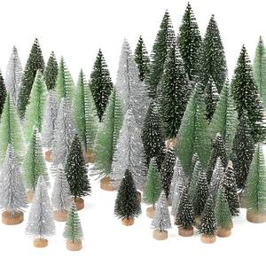 lot 77322 image: Christmas Decorations Mini Christmas Trees, Artificial Christmas Tree Bottle Brush Trees with Wooden Base for Christmas Decor Christmas Party Home Table Craft