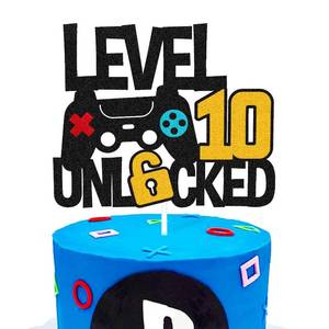 lot 77324 image: Level 10th Unlocked Cake Topper Game Controller 10s Cake Decoration Happy 10 Birthday Cake Decor Video Play Game Movie Theme Boys Girls Men Women Teenager Bday Party Event Celebration Supplies