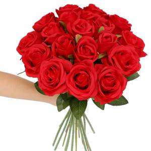 lot 77329 image: Tifuly Red Roses Artificial Flowers - Realistic Long Stem Fake Roses Mashup Style Silk Flowers for Valentines Day DIY Bouquets Wedding Centerpieces Arrangements Home Party Decor
