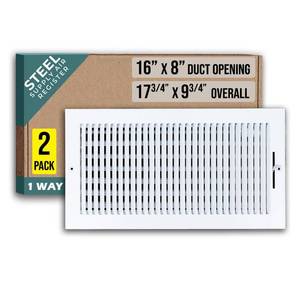 lot 77361 image: 2 Pack Fits 16x8 Duct Opening 1 Way Steel Air Supply Diffuser by Handua  Register Vent Cover Grill for Sidewall and Ceiling  White  Outer Dimensions 17.75 X 9.75